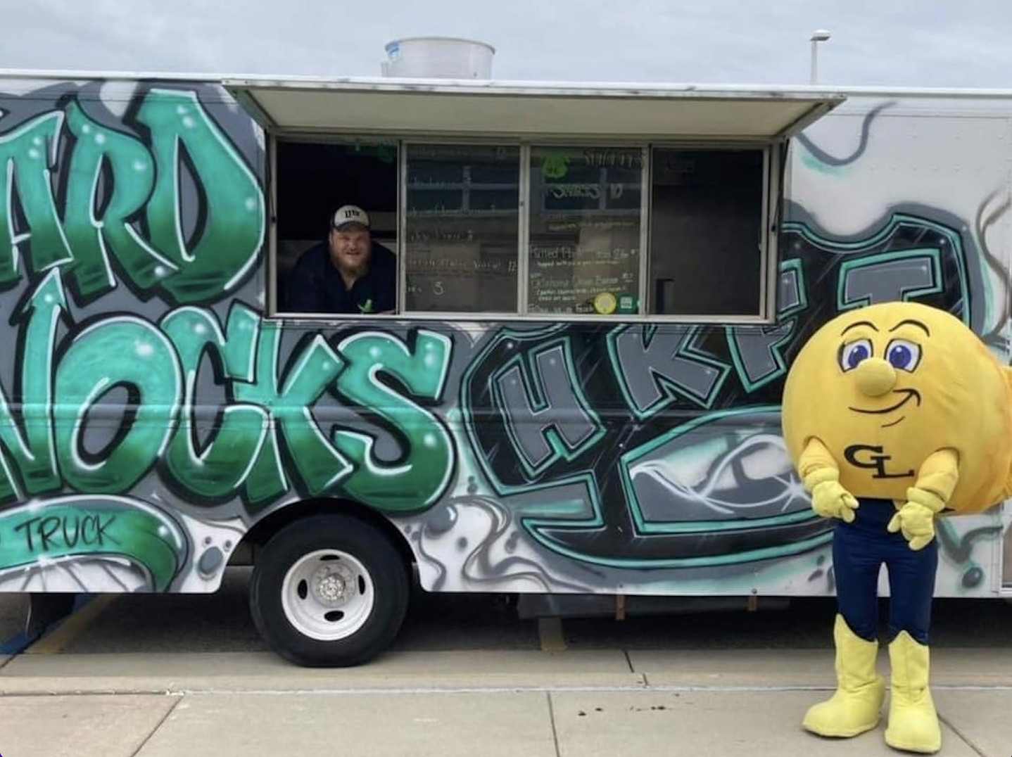Hard Knocks Food Truck with Comet Mascot Winkie feeding teachers during conferences courtesy of the PTO
