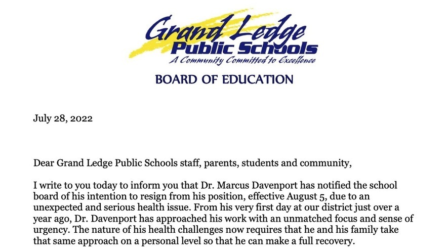 Announcement from the Board of Education President