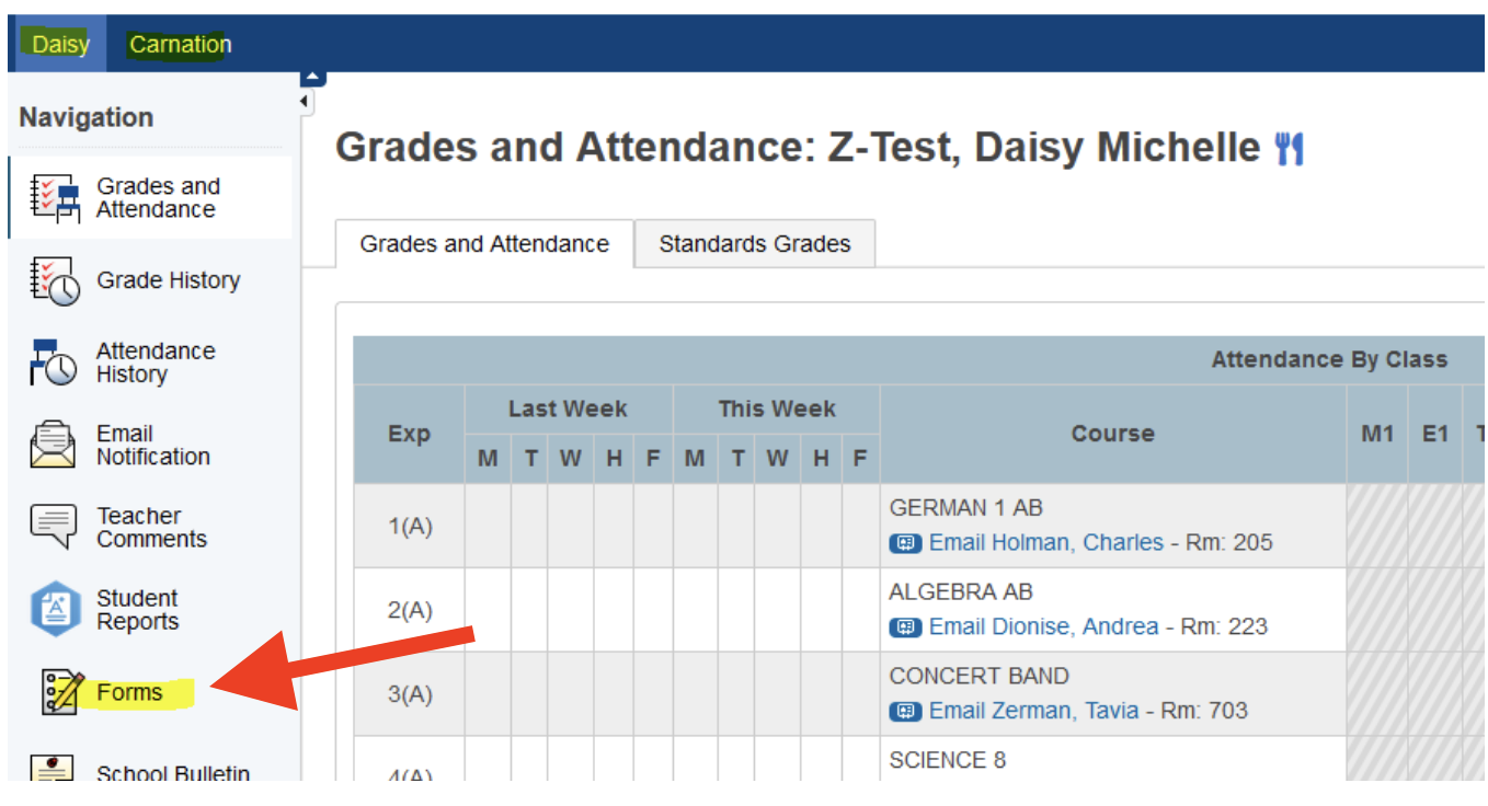 Forms tab in PowerSchool