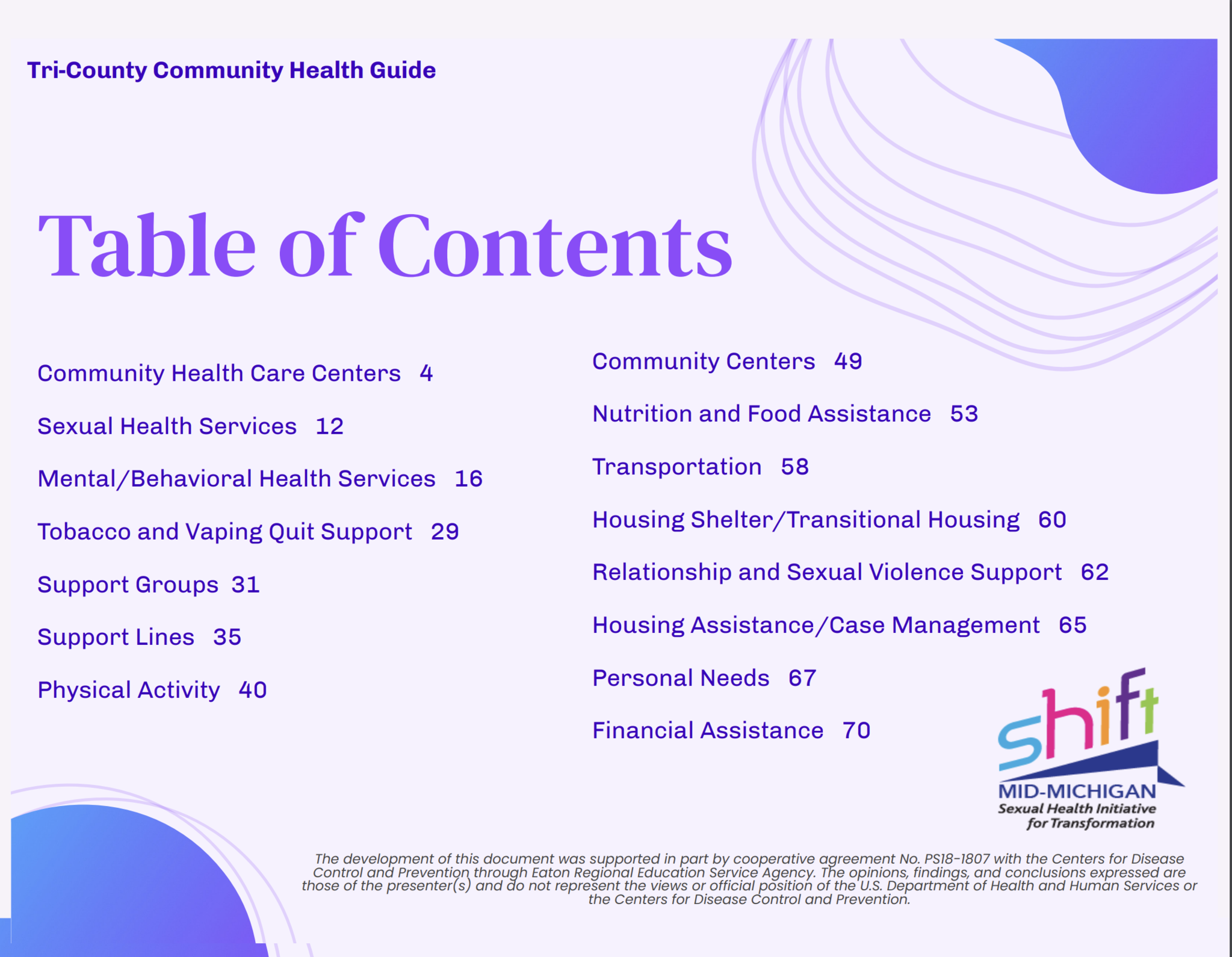Table of Contents for Tri-County Community Health Guide